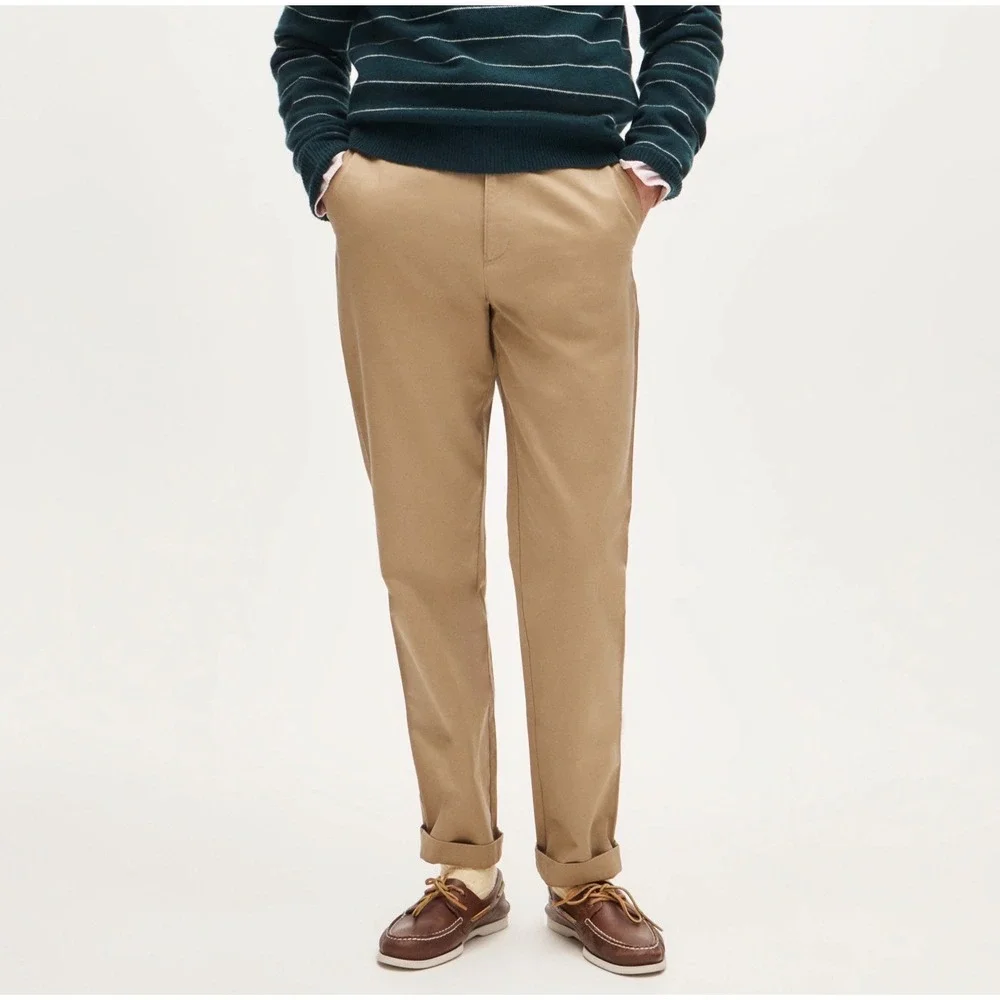 J.Crew Mens Tan Essential Khaki Flat Front Straight Leg Cuffed Chino Pants 34x32